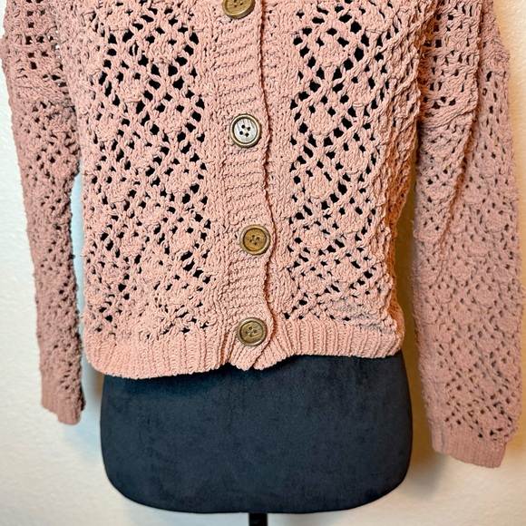 Artelier Nicole Miller Open-Knit Crochet Chenille Cropped Cardigan Sweater Small - Picture 3 of 12